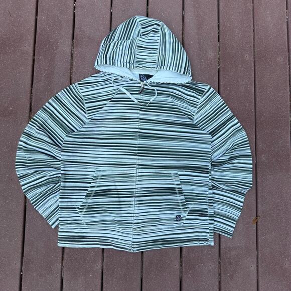 Vintage VTG Y2K Skater Volcom Stripe Zip Up Hoodie Sweatshirt - Picture 2 of 8